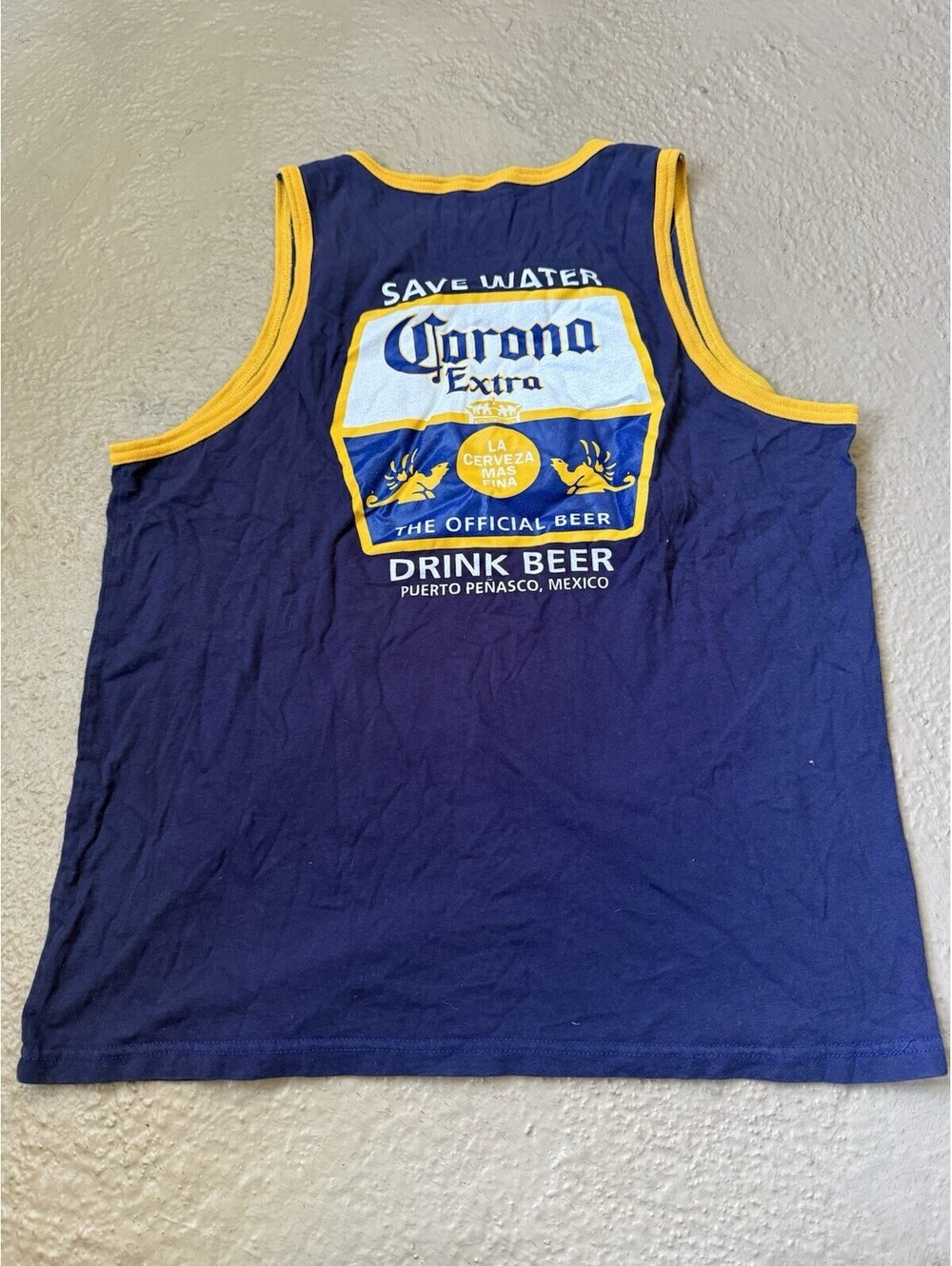 Corona Extra Beer Mens Large Tank Top Navy Blue Playa del Carmen Mexico Ringer